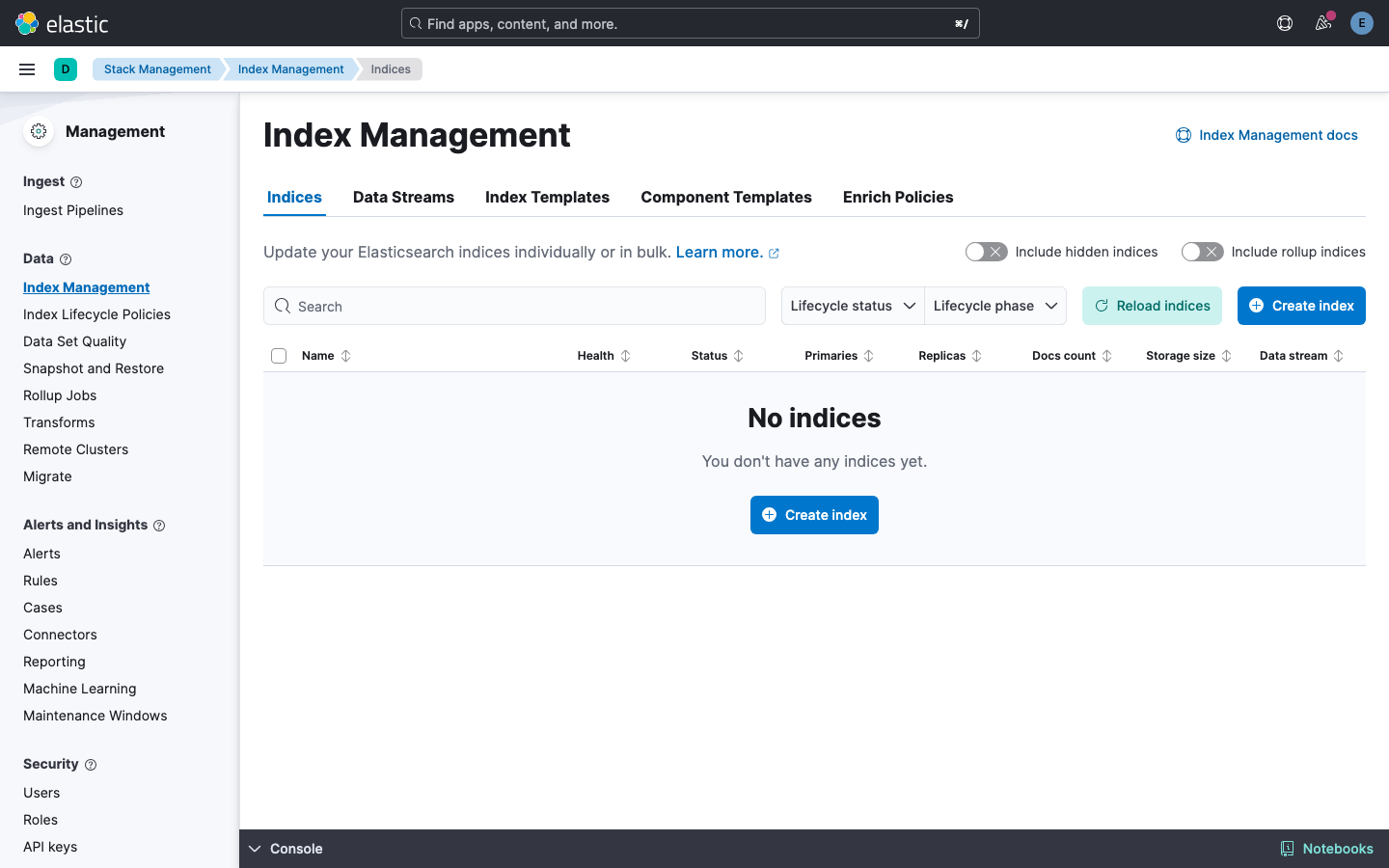 Index Management — 데이터 스트림 보기